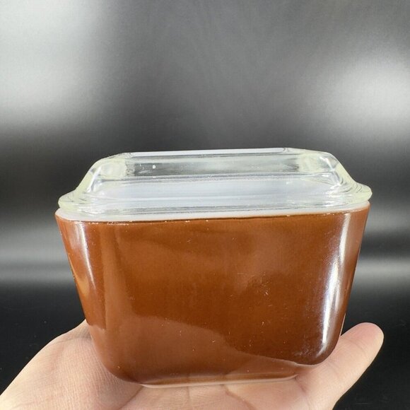 Vintage Pyrex Brown Small Fridgie Refrigerator Dish Clear Lid MCM B1 1.5 Cup 28 - Picture 12 of 12